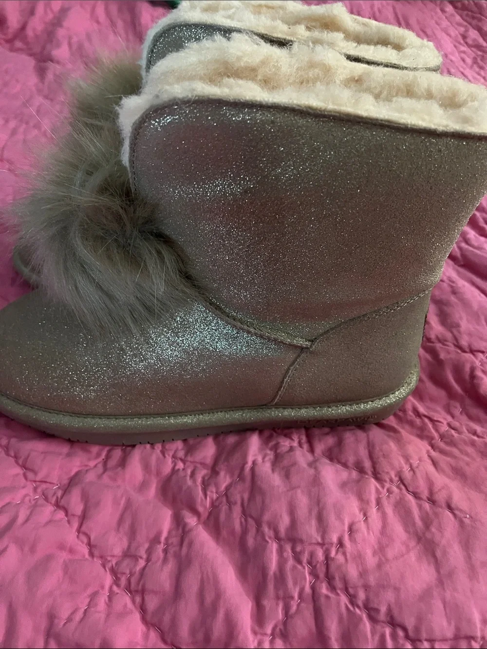 BearPaw Sparkle Taupe Fur-Trim Winter Boots never worn size 11